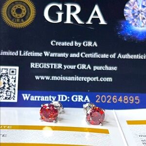 .925 GRA CERTIFIED RED Moissanite Stud Earrings